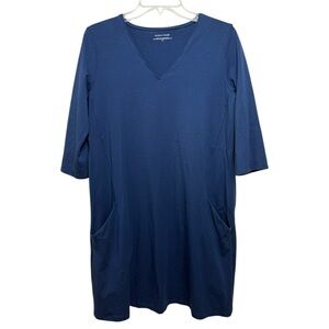 EILEEN FISHER Organic Cotton V-Neck Dress Size Small Blue